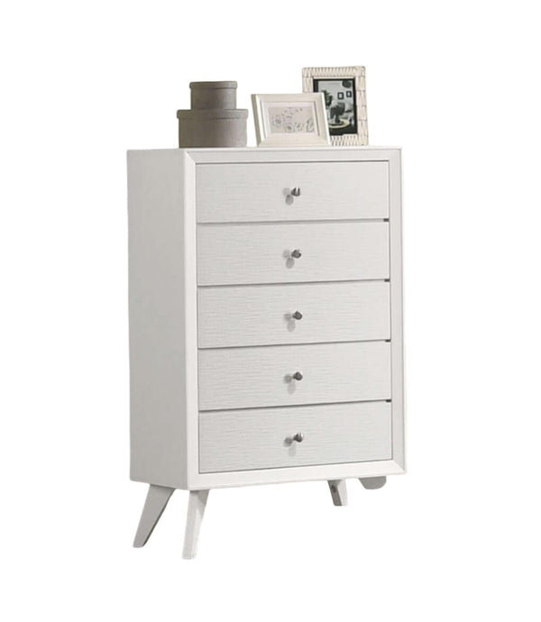 English Elm Contemporary Chic Five-Drawer Chest with Chrome Legs, High-Gloss Coating, Smooth Modern Design White 33 L x 20 W x 44 H B2741P369375