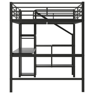 English Elm Full Size Metal Loft Bed With Desk, Storage Staircase, Wardrobe & Led Light - Space-Saving Design GX000620AAD