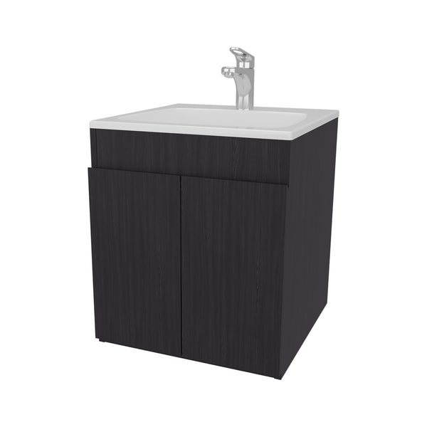 English Elm Shoshoni Compact Bathroom Vanity Cabinet with Two Doors, Scratch-Resistant Melamine Finish, Space-Saving Wenge 25 L x 23 W x 12 H B128P314802