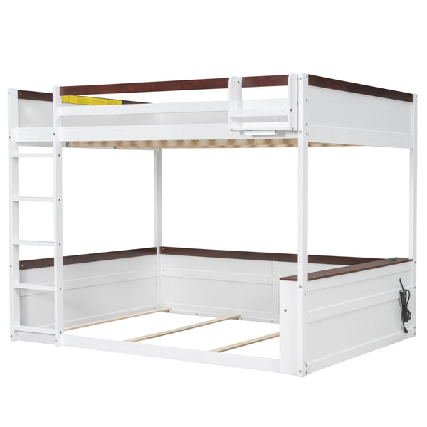 English Elm Queen Size Wooden Bunk Bed With Storage, Led Light, Usb Charging & Shelves For Modern Living Space N7090005006K-GIGA