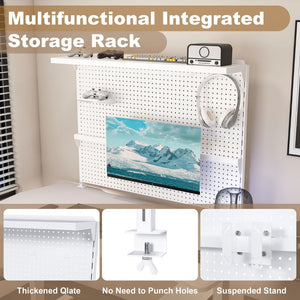 English Elm Clamp-on Steel Pegboard Desk Organizer with Monitor Arm Shelf and Movable Panel W2700P346783