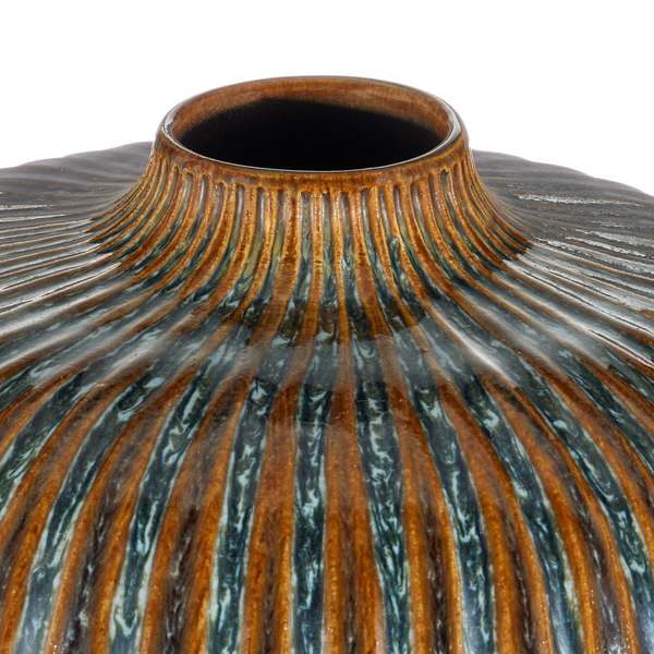 Shoulder Ceramic Vase - Hand-Thrown Thai Artistry with Textured Reactive Glaze for Bohemian Decor