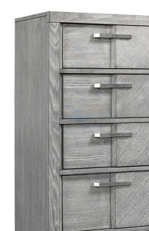 English Elm 5 Drawer Chest with Felt-Lined Top Drawer, Textured PU Finish, Smooth Side Guides, Ample Storage Appeal Gray 43.25 L x 21 W x 50 H B2699P236783