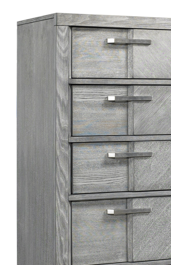 English Elm 5 Drawer Chest with Felt-Lined Top Drawer, Textured PU Finish, Smooth Side Guides, Ample Storage Appeal Gray 43.25 L x 21 W x 50 H B2699P236783