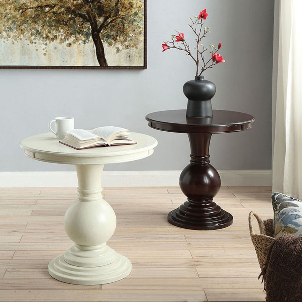 English Elm Espresso Round Accent Table with Turned Ball Pedestal Base — Compact Classic Side Table for Small Spaces B062P189135