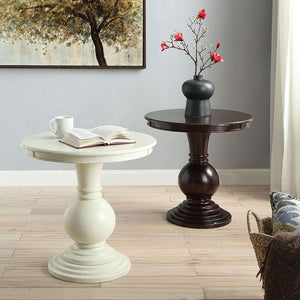 English Elm Espresso Round Accent Table with Turned Ball Pedestal Base — Compact Classic Side Table for Small Spaces B062P189135