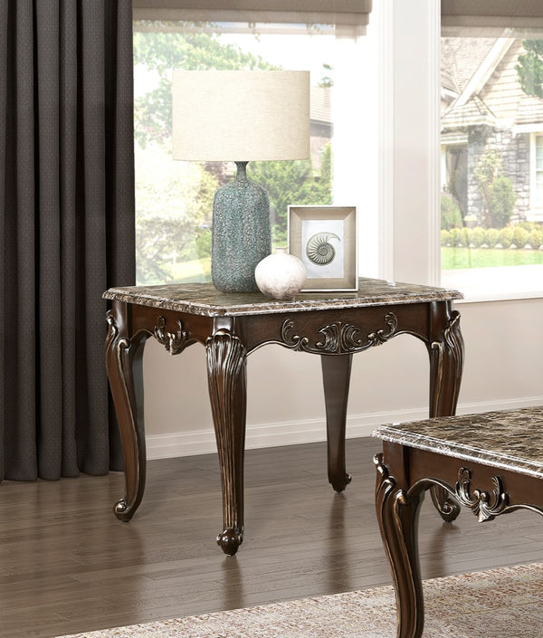 English Elm Formal Balthasar Marble Top Cocktail Table with Cherry Finish, Gold Accents & Cabriole Legs, 51" x29" x20" Brown Mix 40 L x 30 W x 8.5 H B011P290791