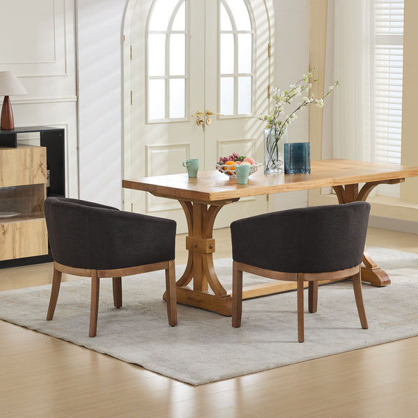 English Elm Mid Century Modern Barrel Dining Chair With Arms - Plush Linen, Durable Hardwood Frame, Versatile Use W1143P346925