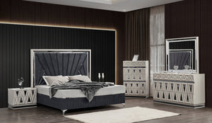 English Elm Lavita 5-Piece Queen Upholstered Bedroom Set With Hydraulic Lift Storage & Led Accents In Grey B009S01786