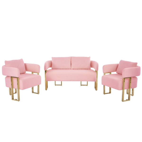 English Elm TS Modern decorative chair with teddy fleece upholstery, ergonomic sponge cushion and gold legs for luxe comfort and style Pink W2311P364623