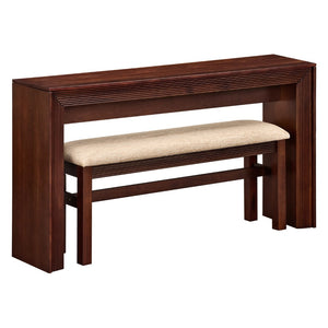 English Elm Fluted Counter Height Dining Set Narrow Bar Console with Upholstered Stool Retro Wood Cherry W1202P330886