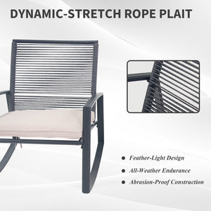 English Elm 2-person Weatherproof Outdoor Patio Bistro Metal Rocking Conversation Set with Table, Rust-Proof Elegance Beige W1859P360027