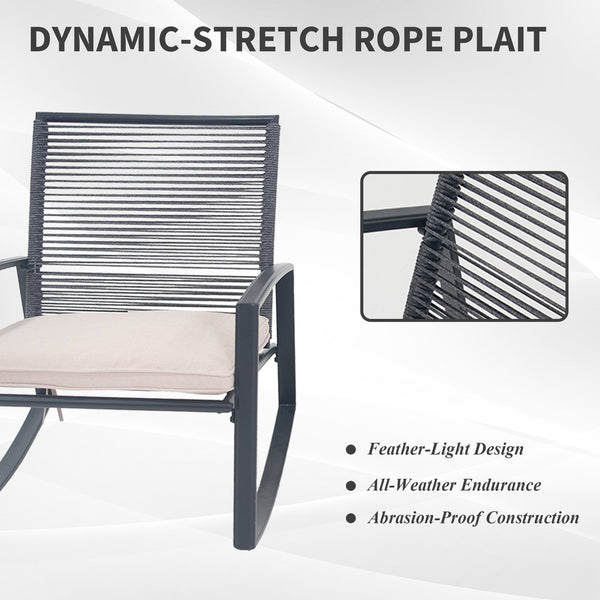 English Elm 2-person Weatherproof Outdoor Patio Bistro Metal Rocking Conversation Set with Table, Rust-Proof Elegance Beige W1859P360027