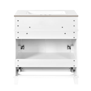 English Elm 30'' Bathroom Vanity with Sink - Retro Solid Wood Frame, Ceramic Basin, Soft-Close Doors & Ample Storage White N710P190656K