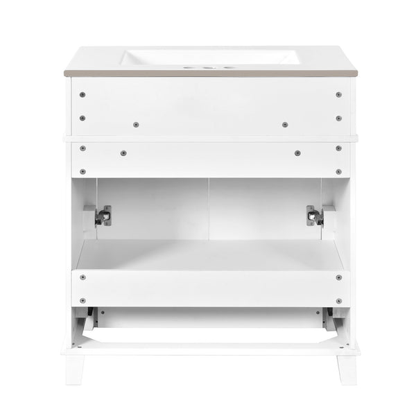 English Elm 30'' Bathroom Vanity with Sink - Retro Solid Wood Frame, Ceramic Basin, Soft-Close Doors & Ample Storage White N710P190656K