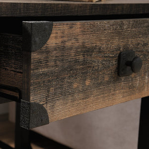 English Elm Side Table With Rolling Casters - Brown Industrial Finish, Spacious Top & Smart Storage Solution B356P367951-GIGA