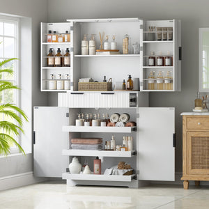 English Elm 72" Fluted Kitchen Pantry Cabinet with Anti-Tilt Stabilizers, Triple-Fold Hinges, Spice Door Racks and Deep Storage White W2917P294978