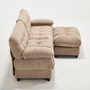 English Elm Modular Cloud Sectional with Ottoman Deep Seat Flannelette Sofa for Living Room Light Brown W2120S00022