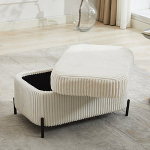 English Elm 30.3" Corduroy Upholstered Ottoman with Hidden Storage Compartment for Entryway or Living Room Ivory W1298P203731