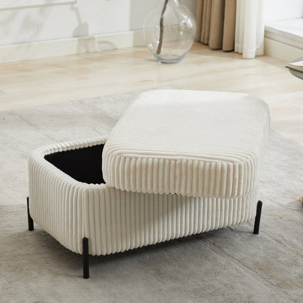 English Elm 30.3" Corduroy Upholstered Ottoman with Hidden Storage Compartment for Entryway or Living Room Ivory W1298P203731