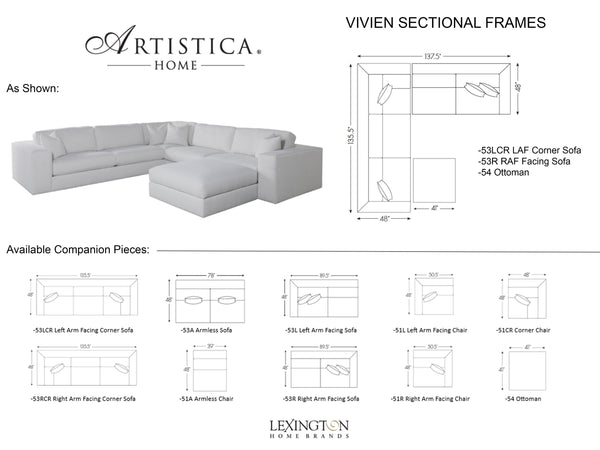 Lexington Artistica Home Vivien Luxurious Sectional Sofa With Down Throw Pillows - Stylish Comfort For Your Living Room  Wood 2412-50s-40