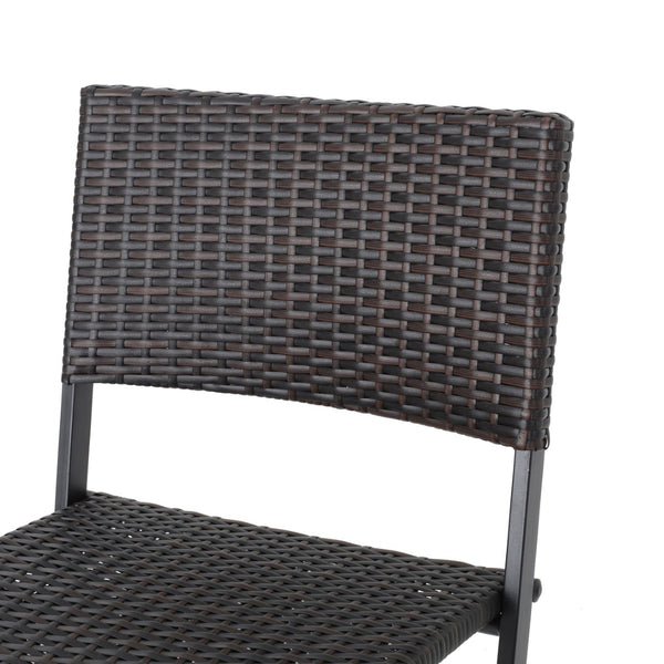 English Elm Outdoor Faux Rattan Folding Barstools Weather Resistant Woven Patio Seating Set N772P427926B