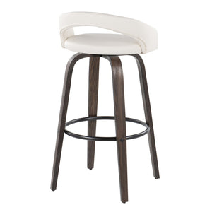 English Elm Fixed-height Swivel Barstools Bentwood Walnut Base Faux Leather Seat Set of 2 B202S01911