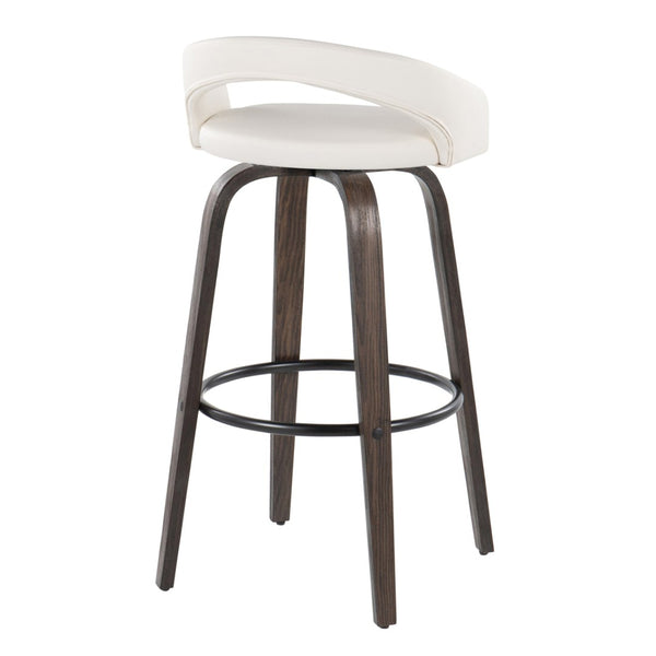 English Elm Fixed-height Swivel Barstools Bentwood Walnut Base Faux Leather Seat Set of 2 B202S01911