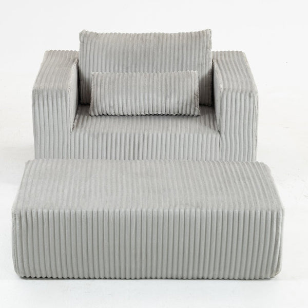 English Elm Oversized Corduroy Floor Lounge Chair with Modular Ottoman All Foam Deep Seat W3326S00027
