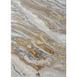 English Elm "Adina" Luxury Area Rug - Beige, Gold & Blue Abstract Design For Elegant Living Spaces & Durability B030P216150