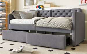 English Elm Twin Velvet Daybed with Storage Drawers Tufted Sofa Bed for Guest or Studio Rooms W1670P410536