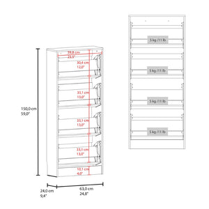 English Elm White Slim Vertical Shoe Cabinet Four Doors Entryway Storage Melamine Finish B062P486516