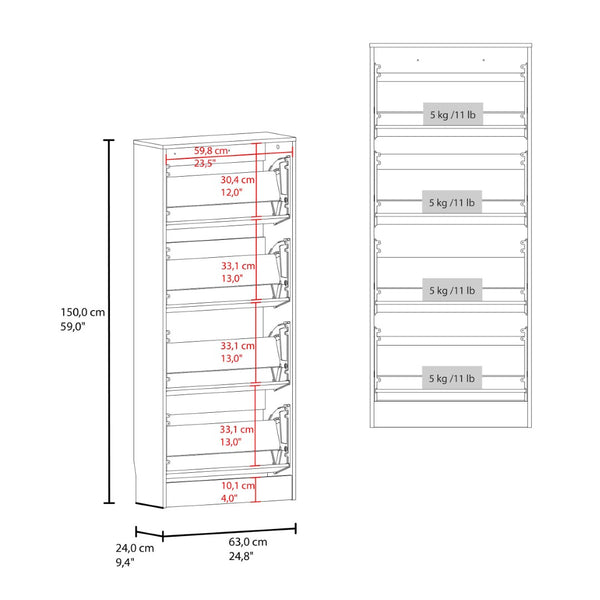 English Elm White Slim Vertical Shoe Cabinet Four Doors Entryway Storage Melamine Finish B062P486516