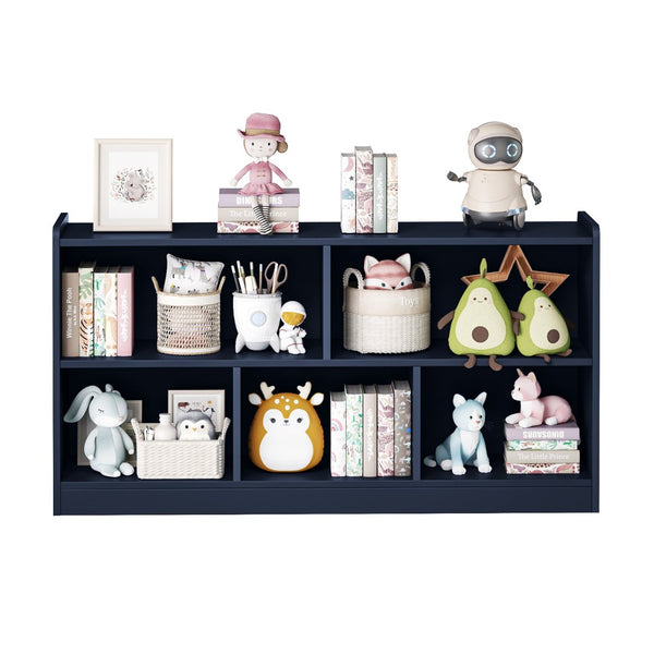 English Elm Wooden Five Cube Open Organizer Low Profile Montessori Bookshelf for Playroom or Nursery Navy Blue T3210P476849