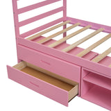 English Elm Twin Size Wood Platform Bed With Removable Storage Shelves, Built-In Two Storage Drawers For Added Convenience, Pink