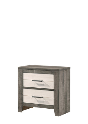 English Elm 1pc Nightstand Two-Tone Gray Beige Bedside Table with Two Soft-Close Drawers & Metal Pulls, 24.8" H B2741P343800