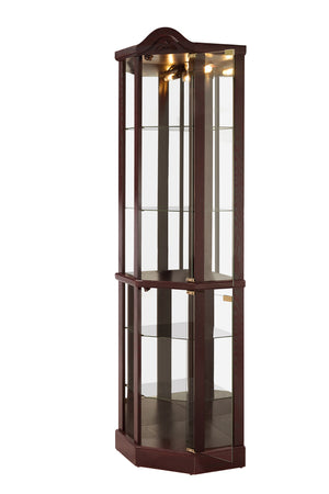 English Elm Lighted Corner Curio Cabinet With Adjustable Shelves, Carved Cherry Finish, Ideal For Home Display W1758P300127