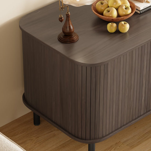 English Elm 37.4" Mdf Cat Litter Enclosure with Tambour Door Walnut Finish and Charging Station N704P380550D