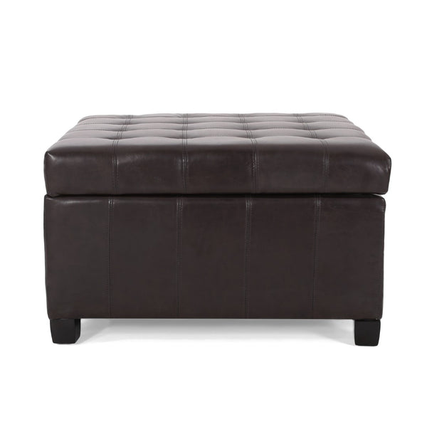 English Elm Upholstered Tufted Pu Leather Ottoman with Hidden Storage for Living Room Seating N757P377356R