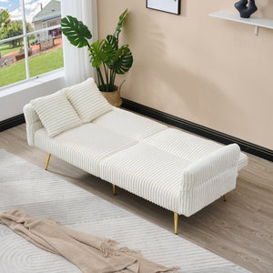 English Elm 79 Corduroy Sofa Bed Foldable Double Convertible Sleeper with Folding Armrests for Compact Living Rooms White W2290P250580