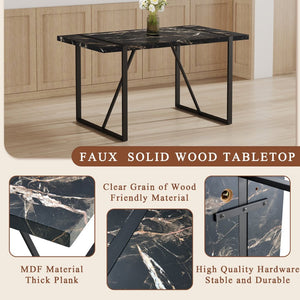 English Elm Table Modern Black Marble Mdf Dining Set With 4 Comfortable Pu Chairs - Stylish, Durable & Easy Care W1151S03404-GIGA