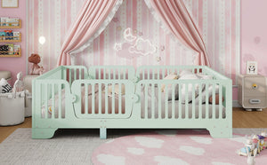 English Elm Full Size Montessori Floor Bed with Safety Fence Mdf Frame for Kids Bedroom W2593P381119