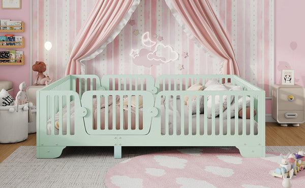 English Elm Full Size Montessori Floor Bed with Safety Fence Mdf Frame for Kids Bedroom W2593P381119