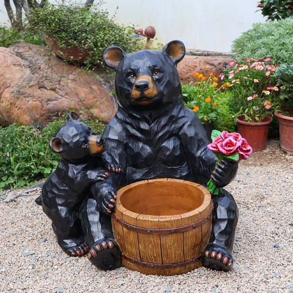 English Elm Outdoor Resin Bear and Cub Planter Sculpture Lifelike Garden Lawn Statue Decor W5398P455471