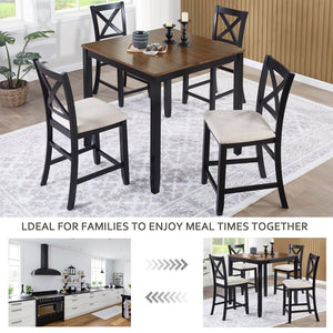 English Elm 5-Piece Modern Dining Set for 4 with Waterproof Wood-Grain Top, X-Back Chairs, Linen Comfort, Stable Frame Beige,Black,Oak W1998S00082