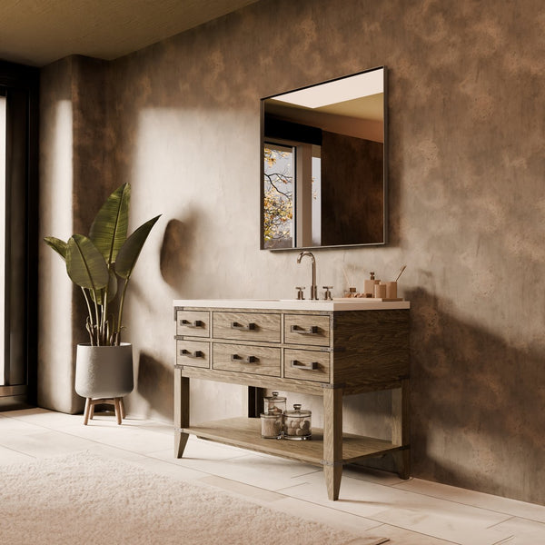 English Elm Grey Oak Single-Sink Vanity 48" W With Soft-Close Drawers & Modern Design For Effortless Storage B2731P260224