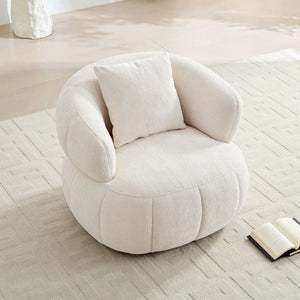 English Elm Modern Sculptural Pumpkin Lounge Chair Textured Polyester Upholstery for Living Room Beige W2582P457336