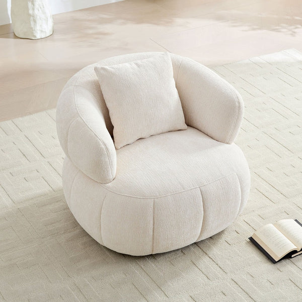 English Elm Modern Sculptural Pumpkin Lounge Chair Textured Polyester Upholstery for Living Room Beige W2582P457336