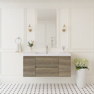 English Elm 48'' Floating Oak Fluted Bathroom Vanity Wall Mounted with Stone Resin Basin Soft Close Grey Ash W1920P385489