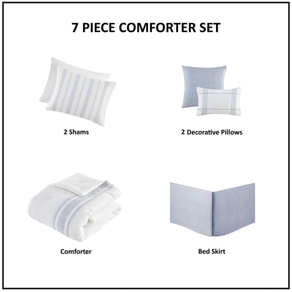English Elm 6 Piece Cotton Jacquard Oversized Comforter Set - Luxurious Bedding With Decorative Pillows & Bedskirt B035P280376